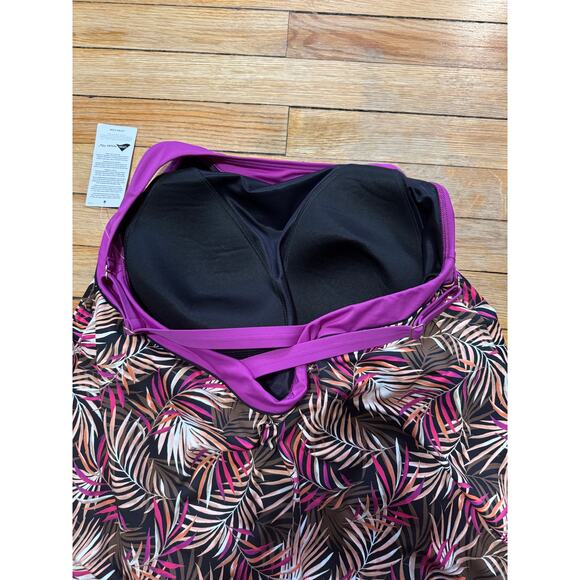 Land's End | NWT Tropical Print High Neck Swim Dress | Size 14W - Picture 7 of 11